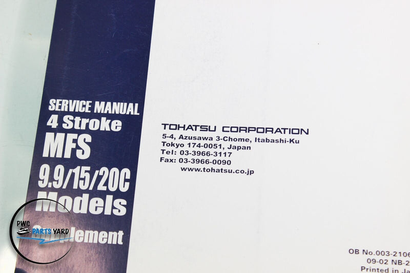 Tohatsu Outboard  Stroke Service DATA  Manual 4 STROKE MFS 9.9/15/20C Supplement